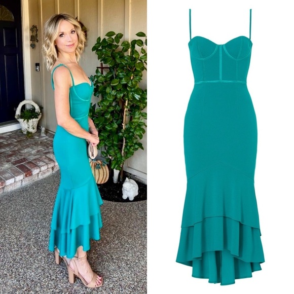 KATIE MAY Sweetheart Neck Bustier Bodice Tier Ruffle‎ Hem Bodycon Midi Dress S - Picture 7 of 8